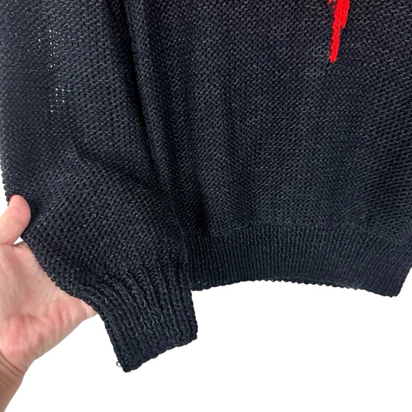 Vintage 80s Lillie Rubin Hand Knit Sweater Wool Blend Puff Sleeve Black & Red - Picture 9 of 13